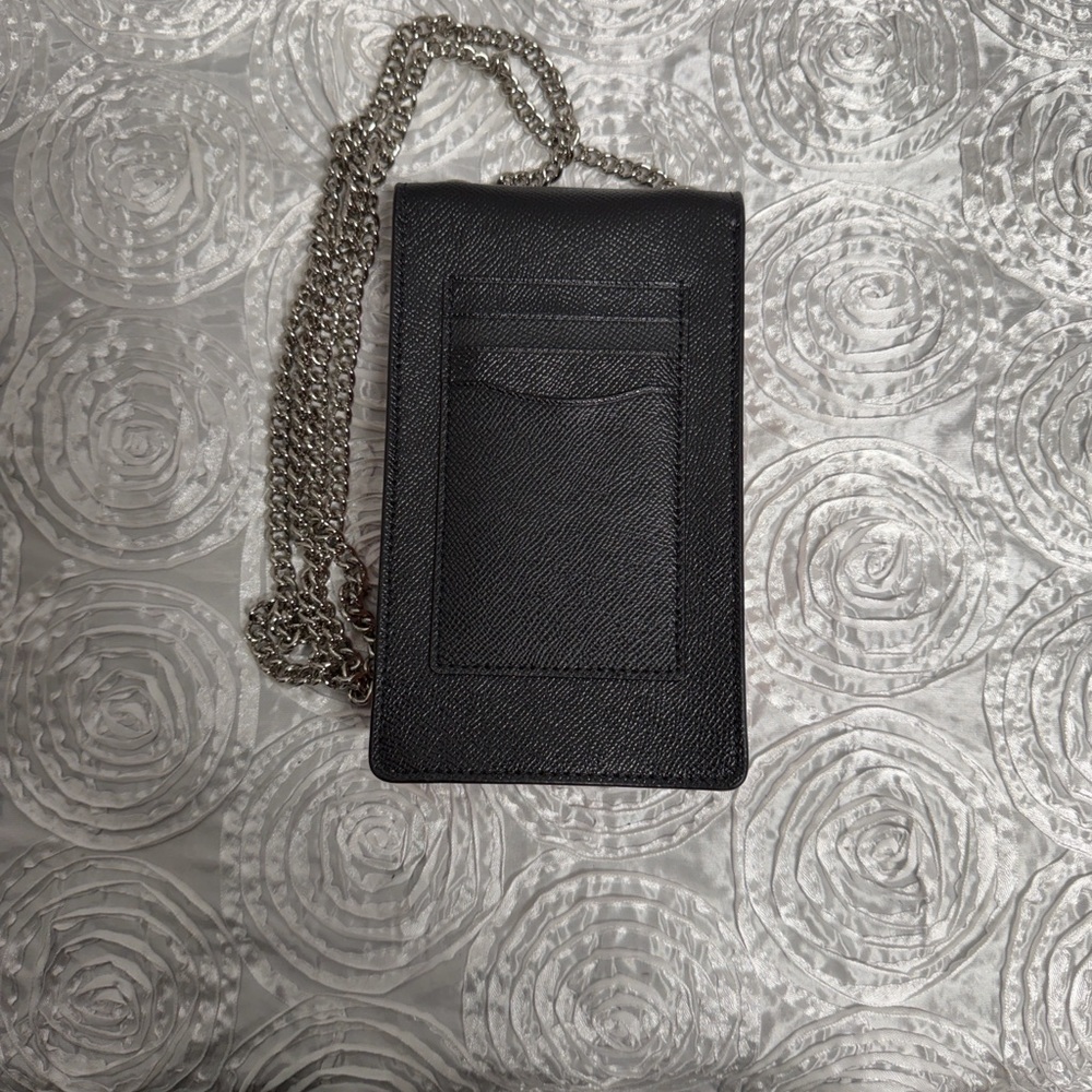 Coach North/South Leather Crossbody Phone Bag with Silver Chain - Picture 2 of 14